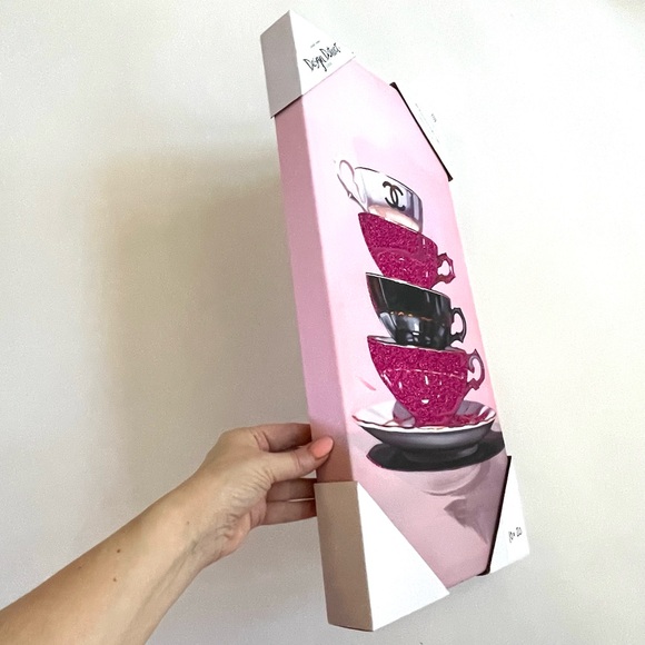 DESIGN DISTRICT STUDIO Wall Art Print Teacups Chanel 10x20 Pink Glitter Canvas - Picture 7 of 8